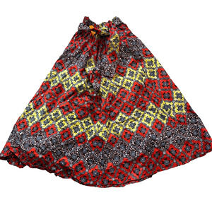 Ankara Long Maxi Skirt with Pockets Red Yellow Wax Print One Size
